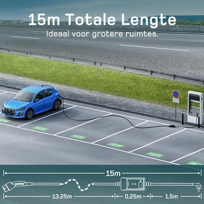 dé EV Charger Type 2 met APP 3,7kW [15m, 1-Fase, 6-16A] Thuislader Type 2 met Digitaal Display, Instelbare Stroom, EV Oplader 3,7kW voor Model Y/3, ID.3/4, EX30, Enyaq en andere EV/PHEV