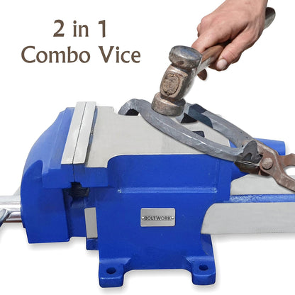 VORX Vice Bench Vice and Aambeeld Engineer's 2-in-1 Combo Vice met aambeeld 6 "kaak Bench Vice Engineer Workshop 18 KG Heavy Duty met magnetische zachte kaken