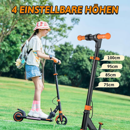 Kinderstep - Elektrische Step - Elektrische Step voor Kinderen - van 6-14 jaar - met 5Ah - 6.5 inch Banden - 15km Bereik - LED-display - 150W Motor - met Kleurrijke LED-verlichting - 4-Hoogtes Verstelbaar - Oranje