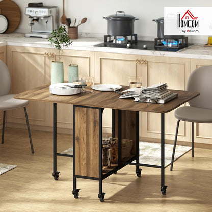 Inklapbare Eettafel – Uitklapbare Tafel – Opklapbare Keukentafel – Mobiele Eettafel – Uitbreidbare Tafel – Voor 6 Personen – Met Opbergruimte – Lichtbruin Melamine