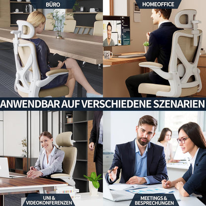 TRALT Bureaustoel - Ergonomische bureaustoel met verstelbare lendensteun hoofdsteun Office Desk Chair - Gaming stoel in X-vorm bureaustoel - Bureaustoelcomputerstoel 150kg Khaki