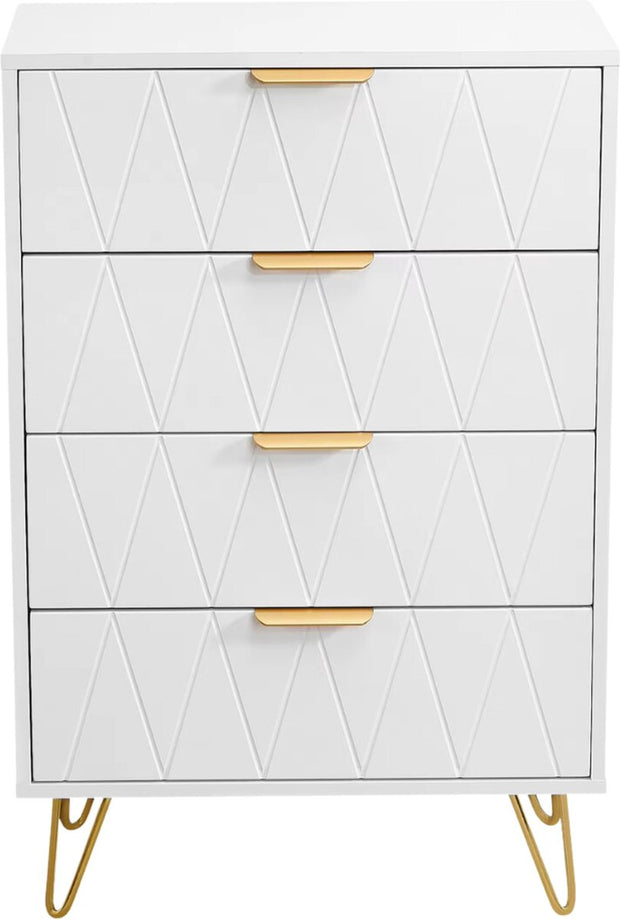 Kast - Huiskamer - Dressoir - Ladeblok - Wit/Goud - 60x34x90 cm - Buffetkast - Design Kast - Keuken - Woonkamer