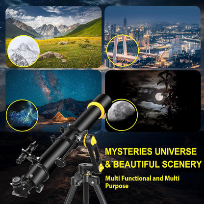 Telescoop, telescopen voor volwassenen, astronomie professioneel, 90 mm diafragma 1000 mm hoog aangedreven telescoop voor beginners en kinderen met precisie-aanpassing Vertisteel AZ Mount statief