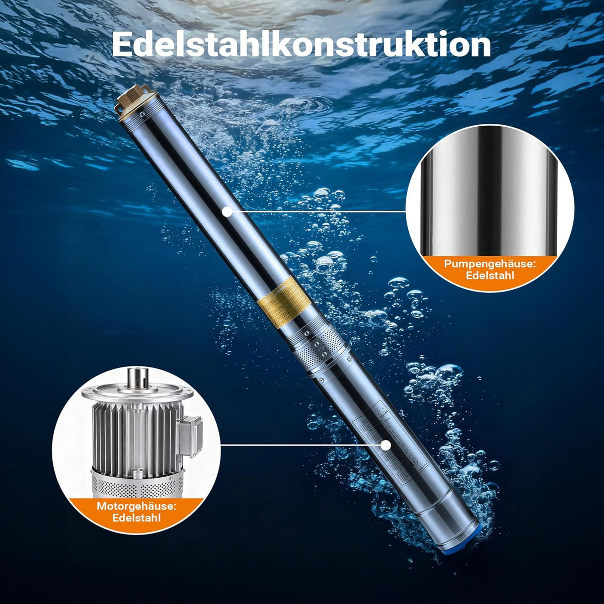Wiltec 4" diepwateromp 1100 W, waterpomp met een debiet van 6000 l/u, dompelpomp met een dompeldiepte van max. 20 m en een opvoerhoogte van max. 103 m