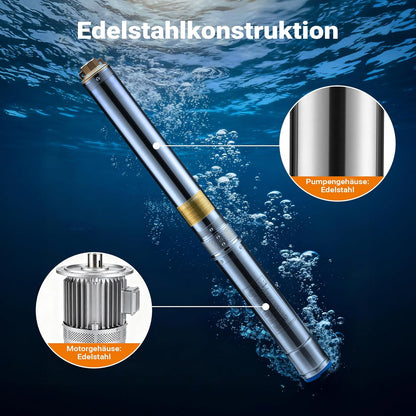 Wiltec 4" diepwateromp 1100 W, waterpomp met een debiet van 6000 l/u, dompelpomp met een dompeldiepte van max. 20 m en een opvoerhoogte van max. 103 m