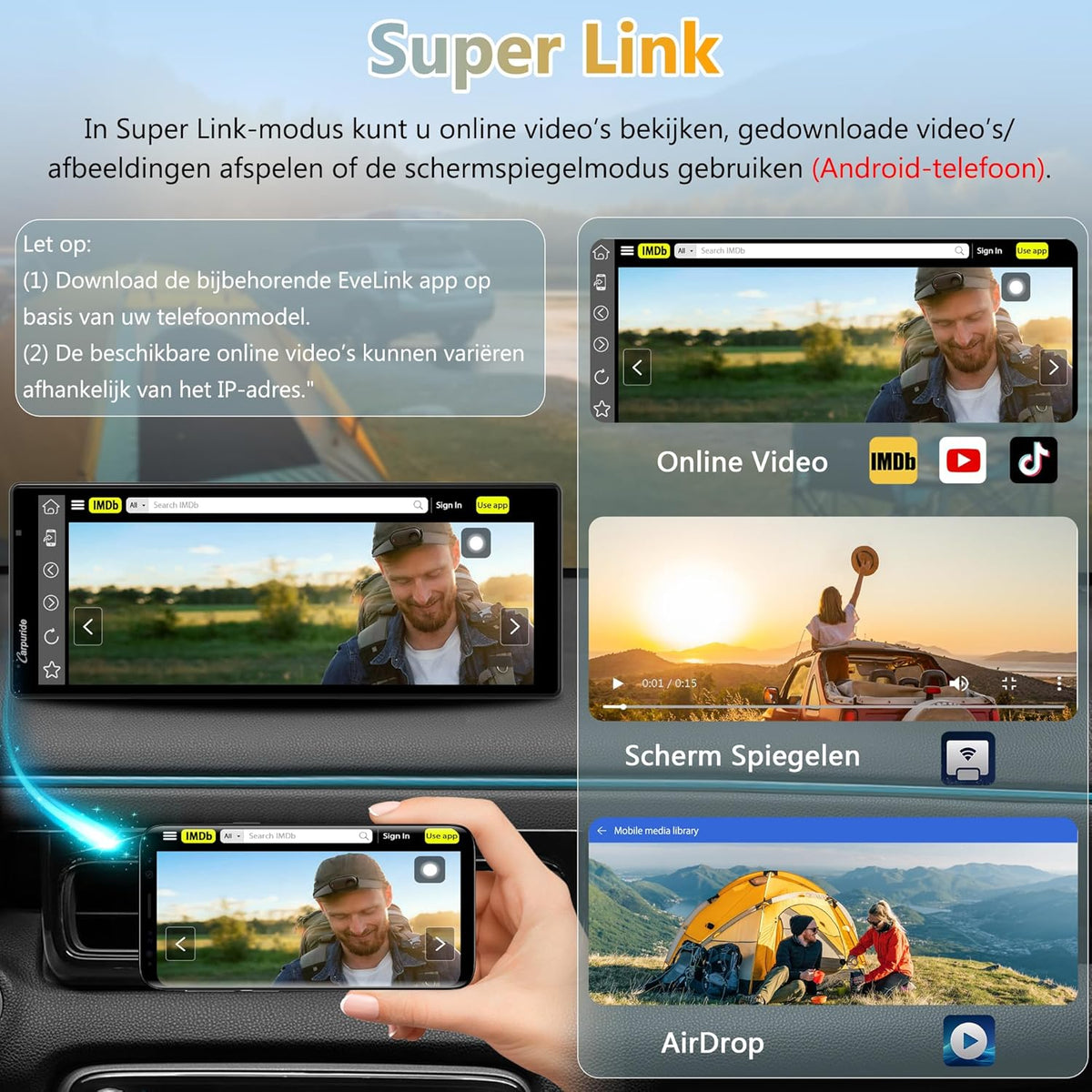 Carpuride W903S Draagbare Draadloze CarPlay & Android Auto met Dash Cam - HD IPS-Scherm, 4K-Frontcamera + 1080P-Achtercamera + 1080P-Infraroodcamera, Loop-Opname, Bluetooth, GPS, Siri, Muziek