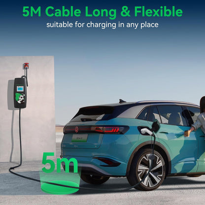 Mobile Wallbox 11KW met plug & play, 5 m, 16 A, 3-fase, instelbare stroom & timer, type 2 oplaadkabel met CEE-stekker, draagbare e-auto-oplader voor IEC 62196-2