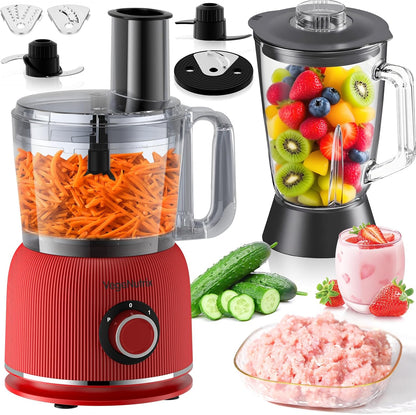Keukenmachine en mixer combinatie, 2,5 l hakmolen voor vlees, groenten en deeg, 2 l blender met 1500 W glazen reservoir, 2 snelheden en pulsfunctie voor smoothies, voedingsstoffenextractie enz.