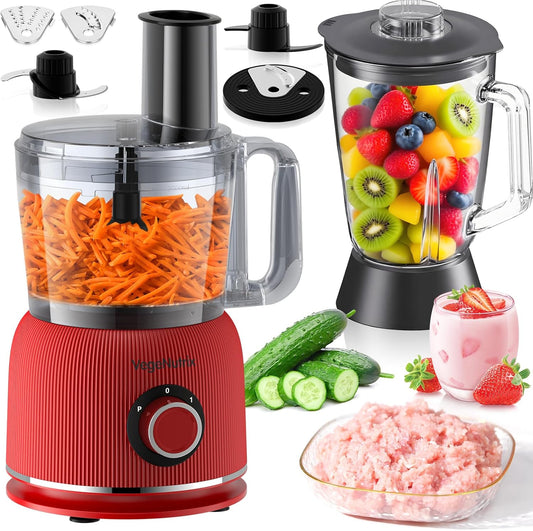 Keukenmachine en mixer combinatie, 2,5 l hakmolen voor vlees, groenten en deeg, 2 l blender met 1500 W glazen reservoir, 2 snelheden en pulsfunctie voor smoothies, voedingsstoffenextractie enz.