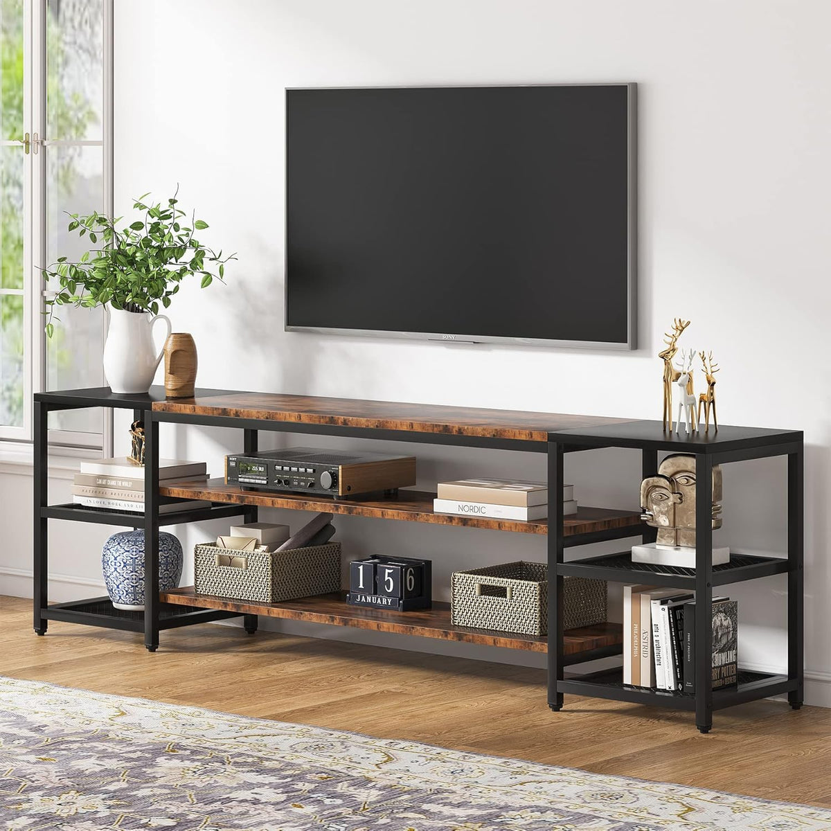 Tribesigns 78 Inch TV Stand for TVs up to 85 inch, Media Entertainment Center Console Table, Industrial 3 Tier TV Console Table with Storage Shelves for Living Room, Entertainment Room