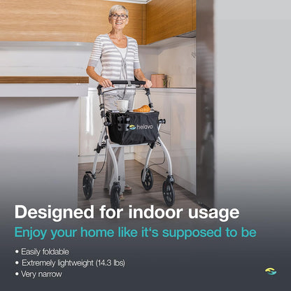 HELAVO slim rollator voor thuis - Lichtgewicht en opvouwbare rollator voor thuis met dienblad