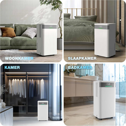 HAUSHOF Luchtontvochtiger 12L/Dag, Elektrische Ontvochtiger met 2L Tank en LED Display, 3 Modus, Dehumidifier voor Slaapkamer, Kelder, Badkamer, Verwijderd Damp