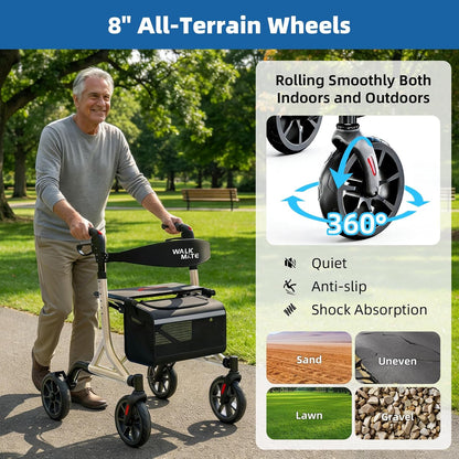 WALK MATE Rollator Lichtgewicht opvouwbare met zitting - Aluminium rollator smal voor woning, hoogteverstelbaar met duwknop, bekerhouder, loophulp voor ouderen (6,7 kg) (Goud)