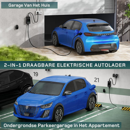 dé EV Charger Type 2 Schuko 3,7kW [5,5m, 1-Fase, 6-16A] Thuislader Type 2 met Digitaal Display, Instelbare Stroom, EV Oplader 3,7kW voor Model Y/3, ID.3/4, EX30, Enyaq en andere EV/PHEV