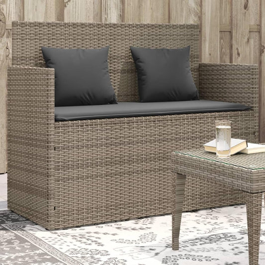 Garden bench with cushion polyrattan grey - QUORE
