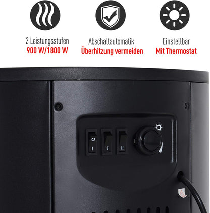 Elektrische Haard – Open Haard – Wandhaard – Staande Haard – Kachel – Sfeervol Vlameffect – 2 Warmtestanden 900/1800W – Compact 41x41x64,5 cm - QUORE