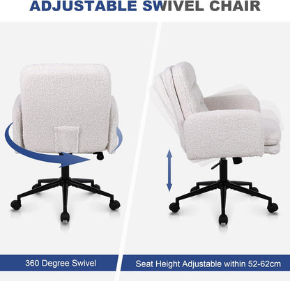 Youhauchair Bureaustoel, Imitatie Kasjmier Office Chair, Comfortabele Make-up Stoel met Verstelbare Hoogte, Ergonomic Chair Bureaustoelen voor Thuis en Slaapkamer, Creme