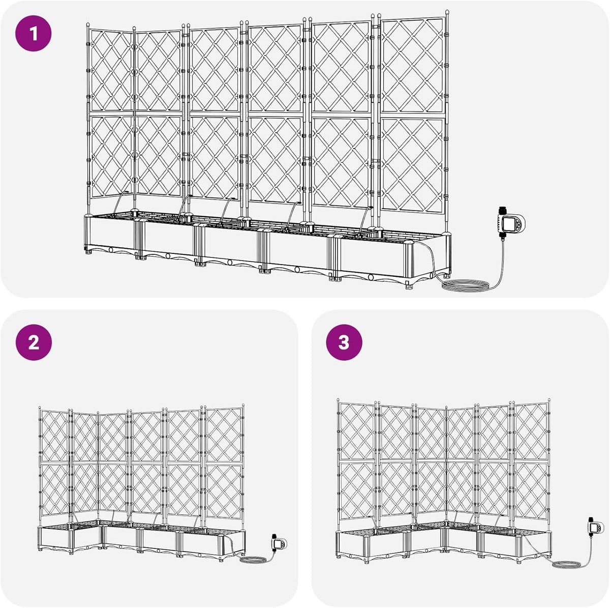 Rectangular Flower Box with Trellis and Irrigation System, Black for Garden, Balcony, Indoor and Outdoor Use, Material: Plastic, Waterproof, Modern Design - QUORE