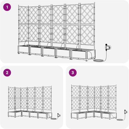 Rectangular Flower Box with Trellis and Irrigation System, Black for Garden, Balcony, Indoor and Outdoor Use, Material: Plastic, Waterproof, Modern Design - QUORE