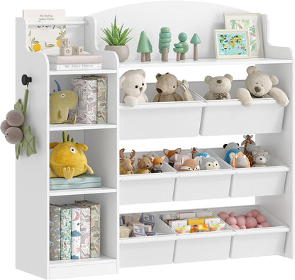 Hzuaneri Children's Bookshelf, Wooden Bookshelf, Toy Shelf with 8 Non-woven Boxes, Suitable for Children's Room, Living Room, Study Room White 30 x 110 x 104 cm KB42003W