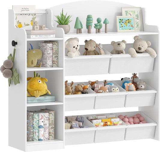 Hzuaneri Children's Bookshelf, Wooden Bookshelf, Toy Shelf with 8 Non-woven Boxes, Suitable for Children's Room, Living Room, Study Room White 30 x 110 x 104 cm KB42003W