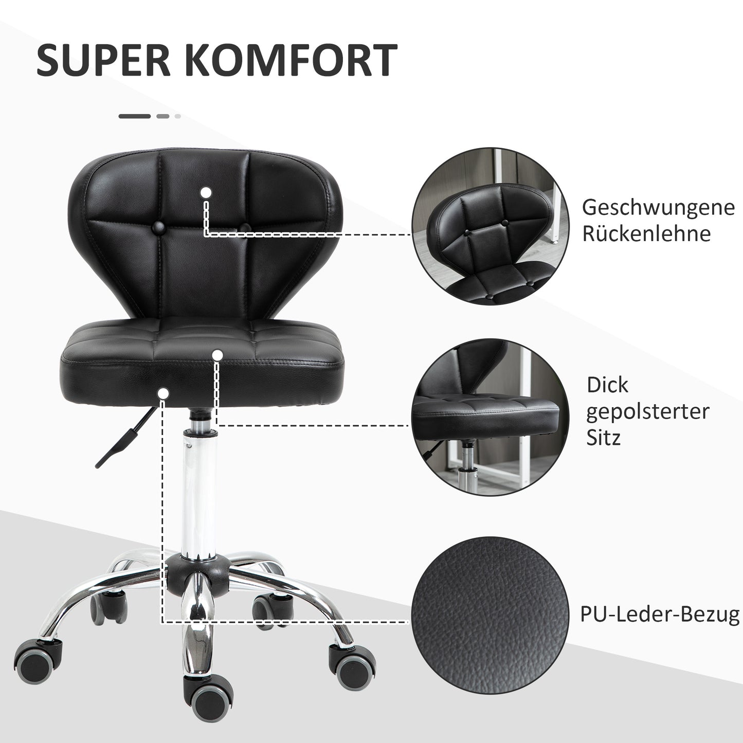 Kruk – Werkkruk – Zadelkruk – Bureaustoel – Draaistoel – Verstelbare Zithoogte 72-87 cm – Kunstleer Bekleding