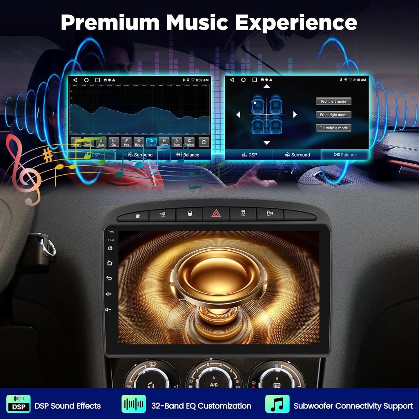 Android Autoradio – Navigatiesysteem – Multimedia Speler – Bluetooth Radio – Dashboard Headunit – 9 Inch 1080P Touchscreen – Draadloze CarPlay & Android Auto – DSP Audio – GPS Navigatie – 2+64G Plug & Play – Achteruitrijcamera inbegrepen