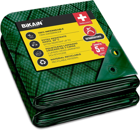 Bikain Waterdicht afdekzeil voor buiten, 8 x 12 m, 150 g/m², versterkt, scheurvaste ogen, zonnezeil, 100% waterdicht en 100% uv-bescherming, multifunctionele afdekking, 3-laags, kruislaminaat