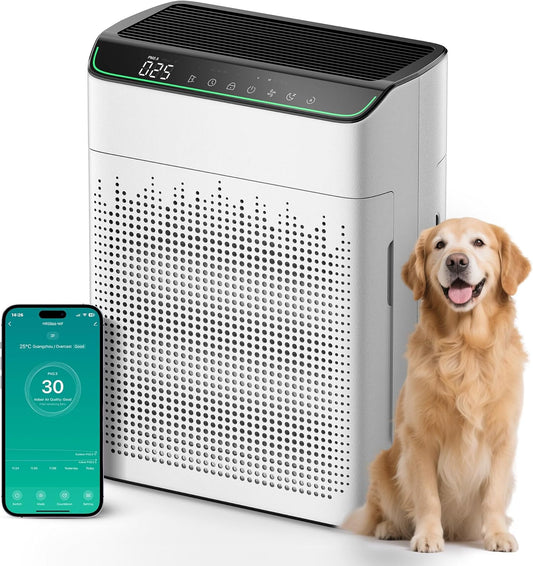 Operan Luchtreiniger met allergieën, Advanced Air Purifier voor appartementen en rookkamers, Wi-Fi & App Control, CADR 340 m³/h (158 m²), Smart Auto-mode, HEPA-filter tegen stof, pollen, dierenharen