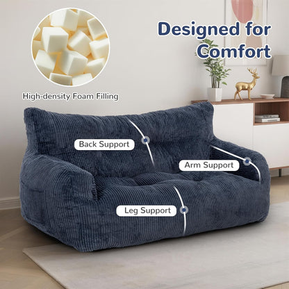 Pamapic Zitzak voor volwassenen met vulling, dubbele woonkamerstoel met draagbare handgreep, ergonomisch, modern, voor woonkamer, slaapkamer, speelkamer, blauw