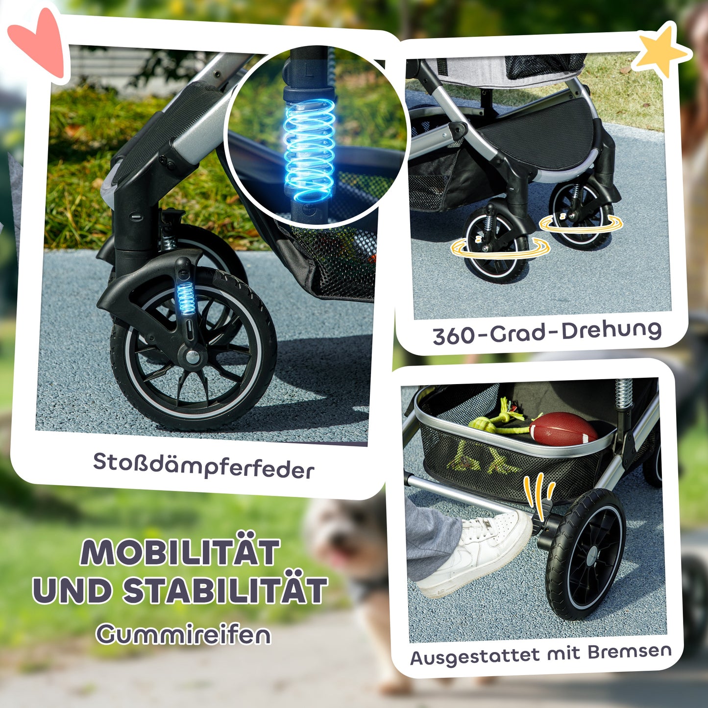 Hondenwagen – Huisdierenwagen – Buggy – Draagtas – Autostoel – Lichtgewicht Aluminium Frame – 3-in-1 Opvouwbaar Design – Inclusief Veiligheidsharnassen – Lichtgrijs