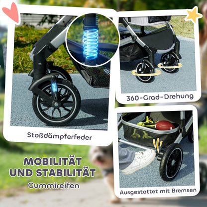 Hondenwagen – Huisdierenwagen – Buggy – Draagtas – Autostoel – Lichtgewicht Aluminium Frame – 3-in-1 Opvouwbaar Design – Inclusief Veiligheidsharnassen – Lichtgrijs