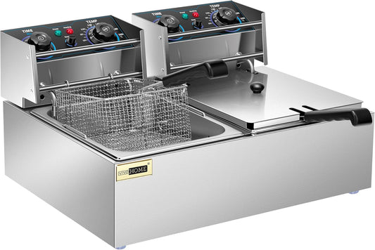 VIVOHOME 20L Oliefriteuse 5000W Grote dubbele friteuse met 60-minuten timer en traploze temperatuurregeling Professioneel met 2 frituurmanden voor commercieel en thuisgebruik