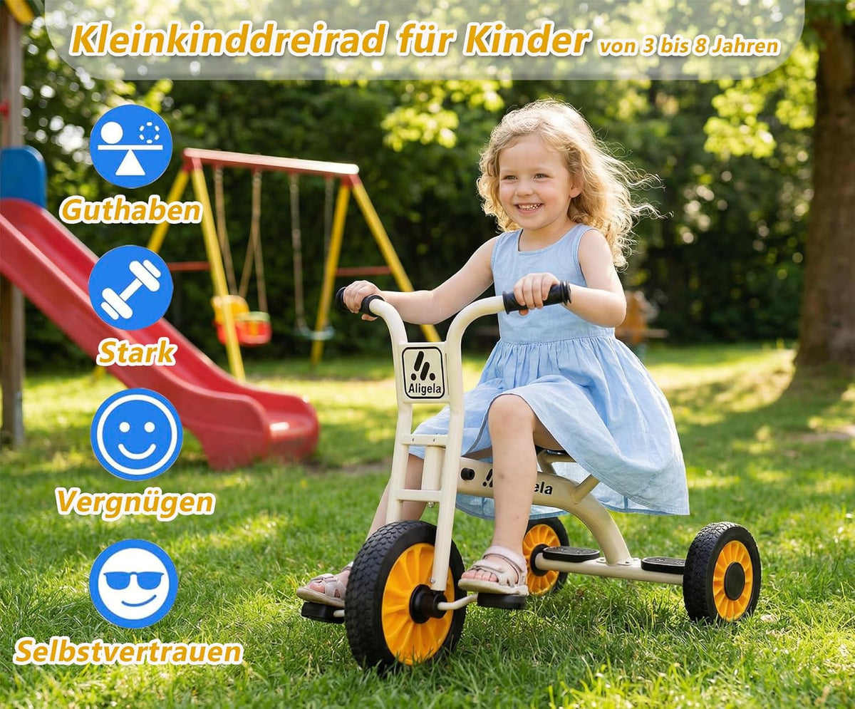 Kinderdriewieler, voorschoolse driewieler met koolstofstalen frame, 85 cm x 65 cm, rood, draagvermogen 220 lb, beige-wit