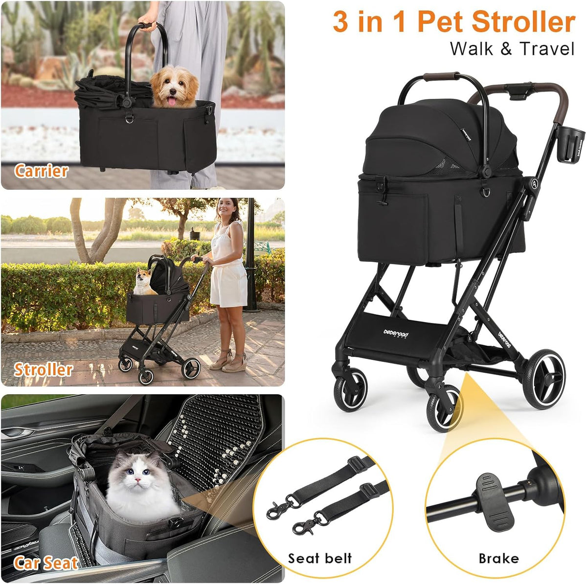 Beberoad Huisdier Buggy, Zwart