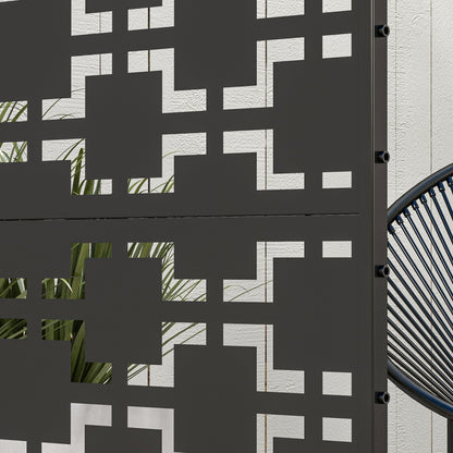 Tuinscherm – Privacyscherm – Balkonscherm – Windscherm – Afzetting – Zwart Metalen Geometrisch Patroon – 122x45x198 cm – Weerbestendig
