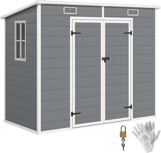 Outsunny Gerätehaus 2.55 m², Wasserdicht Gartenhaus mit Pultdach, 238 x 125 x 183/165 cm, Geräteschuppen mit Abschließbar Tür, Window, Fahrradgarage, Gartenschrank aus Alu, für Hinterhof, Garten, Grau - QUORE