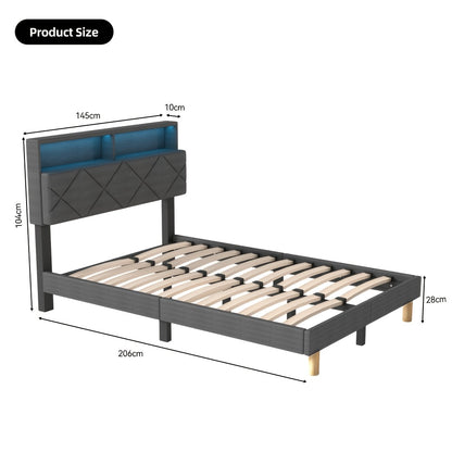 Bed – Ledikant – Slaapbed – Eenpersoonsbed – Tweepersoonsbed – 90x200 cm – Zacht Gevoerd Hoofdbord – Duurzame Lattenbodem