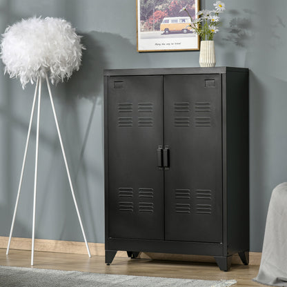 Metalen Kast – Opbergkast – Archiefkast – Kantoor Kast – Boekenkast – Zwart Metaal – Dubbele Deuren Met Magneetsluiting – Verstelbare Plank 75x33x110 cm