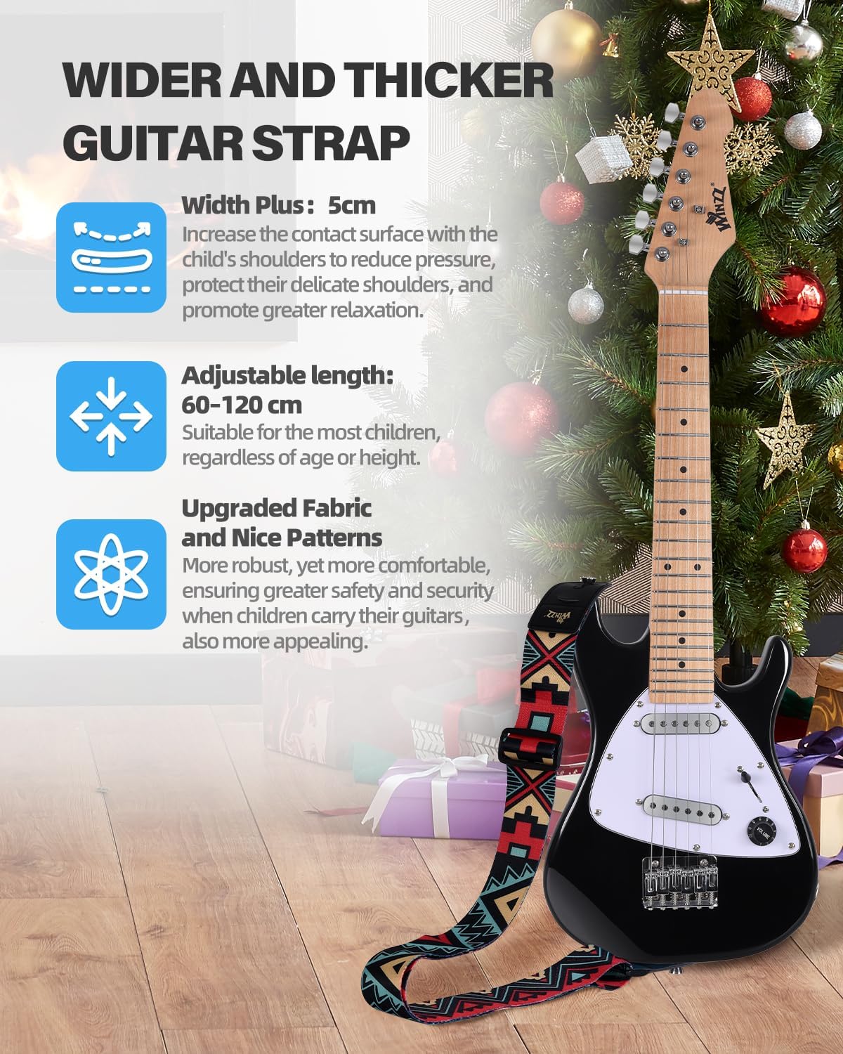 Winzz 30 Inch Kids Elektrische Gitaar Beginner Kit, Junior 1/4 Size Mini Elektrische Gitaar voor Kinderen Complete Stater Set met Amp, Gloosy Zwarte Kleur