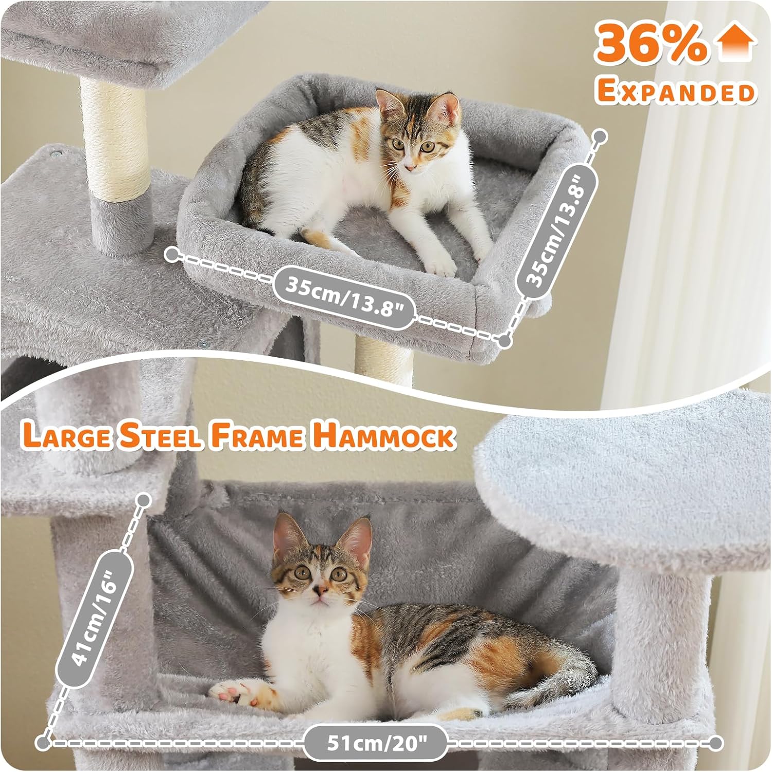 PAWZ Road Heavy Duty Cat Tree for Large Cats, 80 Inch Tall Cat Tower with 2 Perches, 2 Apartments and Spacious Hammock, Large Apartment with 7 Scratching Posts for 20 lb+ Adult Cats, 205 cm - QUORE