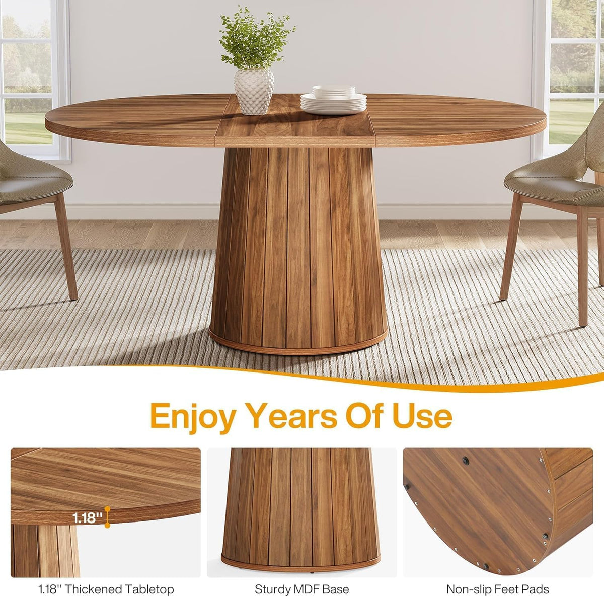 Ovale Eettafel – Eetkamertafel – Tafel – Keukentafel – Houten Tafel – Farmhouse Stijl – 140x100 cm – Stevig Houten Tafelblad - QUORE