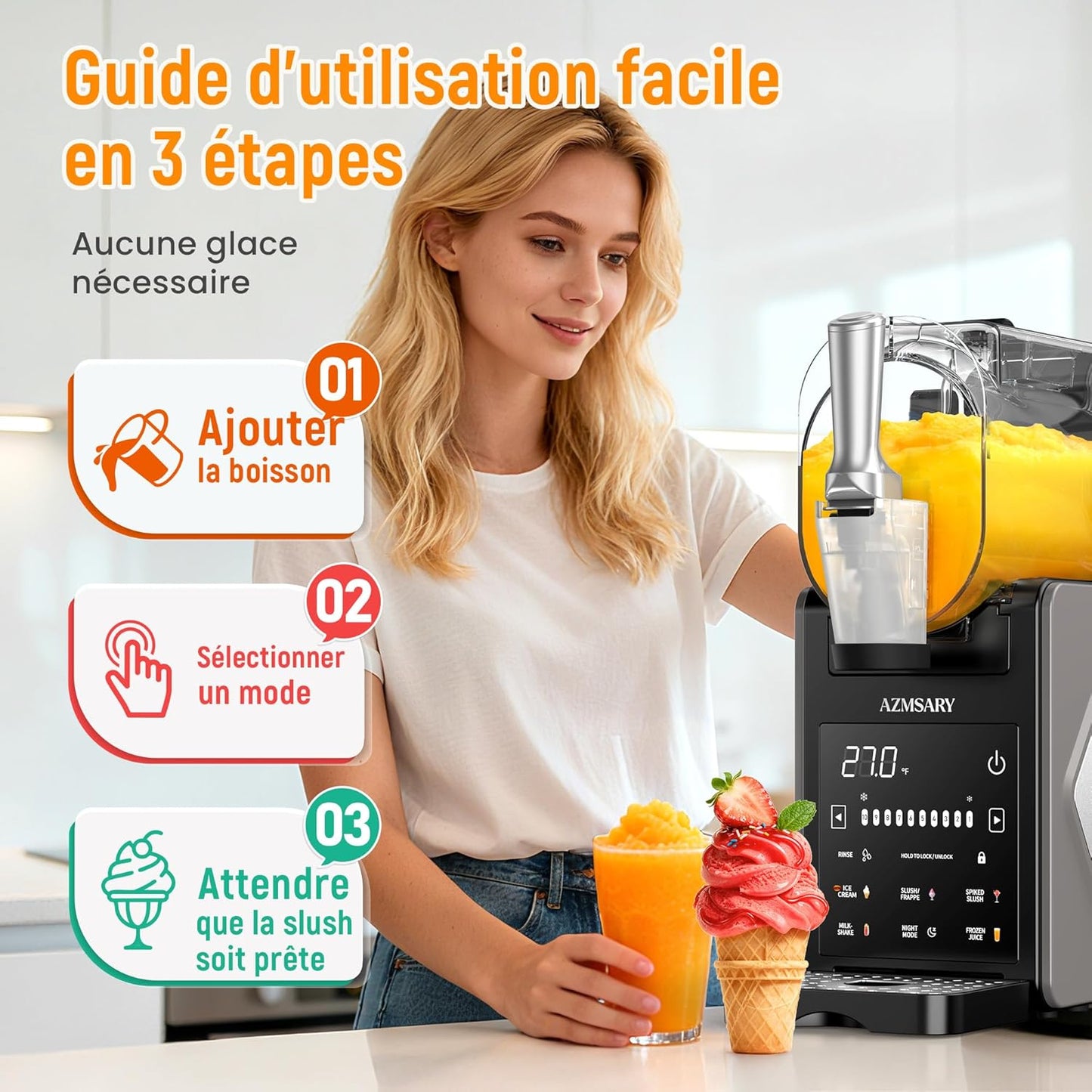 Slush-machine, 2,5 liter ijsmachine en slushie machine voor thuis, met led-display, 6 vooraf ingestelde programma's voor ijs, frappés, milkshakes, automatische reiniging (zwart)