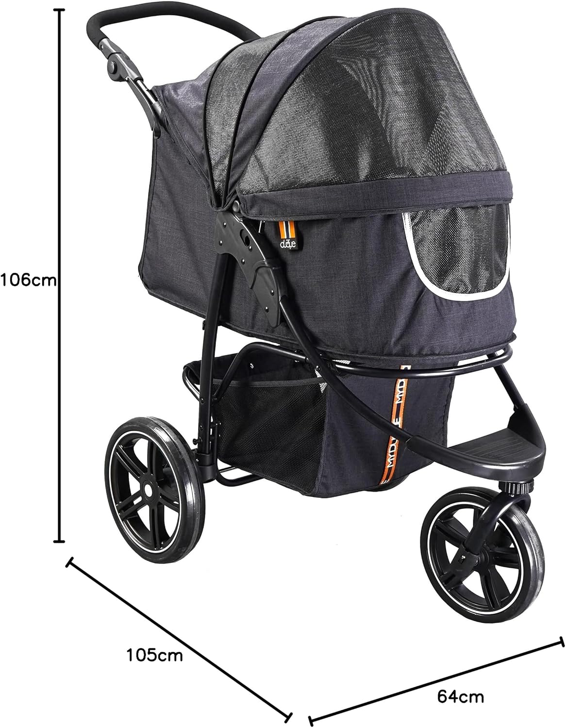 COOPER - Hundewagen & Haustier Buggy bis 32 kg mit Ablagekorb für Einkäufe, einfach faltbar, 3-Fach höhenverstellbar, Soft Touch Griffe, reflektierend und im modernes Design in schwarz