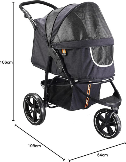 COOPER - Hundewagen & Haustier Buggy bis 32 kg mit Ablagekorb für Einkäufe, einfach faltbar, 3-Fach höhenverstellbar, Soft Touch Griffe, reflektierend und im modernes Design in schwarz