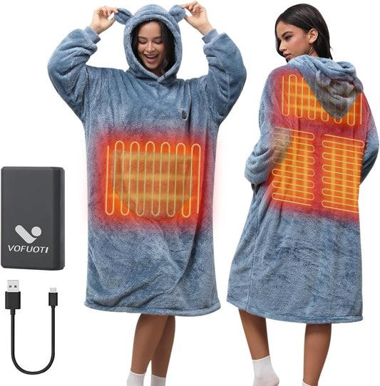 Draadloze Hoodie Deken – Elektrische Deken Met Mouwen – Deken Met Capuchon – Warme Oversized Trui – Draagbare Warme Deken – 10.000 mAh Batterij – Zacht Flanelmateriaal