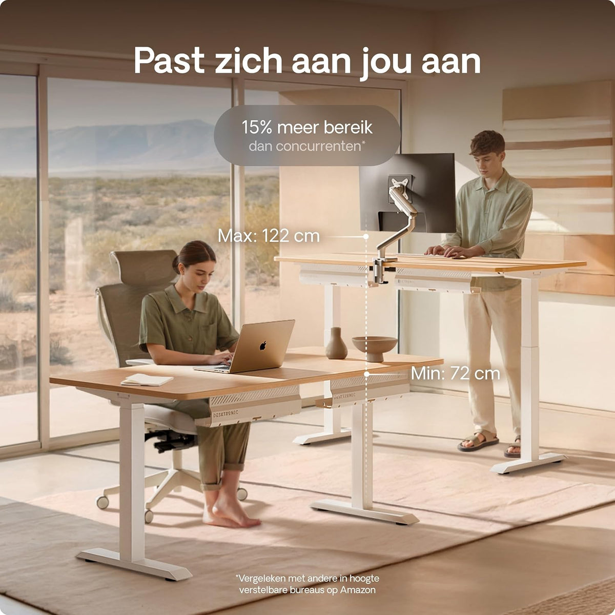 Height adjustable desk (120 x 60 cm), sitting and standing desk with charging sockets, desk height adjustable, electric touch screen and steel feet, desk height adjustable from Desktronic - QUORE
