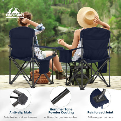 HIGH POINT SPORTS Klapstoel Camping Oversized Opvouwbare Campingstoel Maximale belasting: 200 kg met koeltas, armleuning, bekerhouder, gevoerd, draagbaar, blauw, 2 stuks