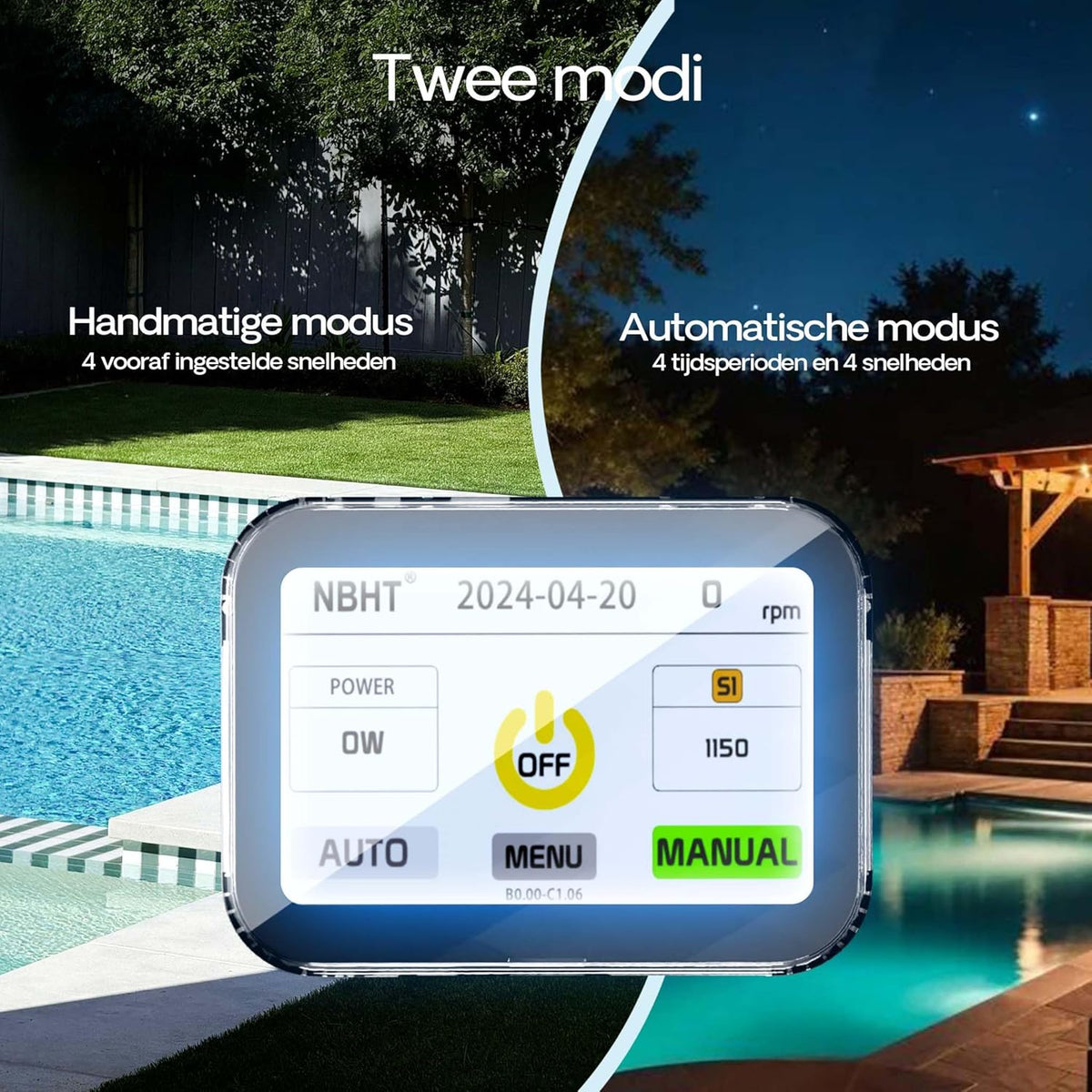 XPOtool zwembadpomp met variabele snelheid 750 W poolpomp 21.000 l/h circulatiepomp opvoerhoogte 17m