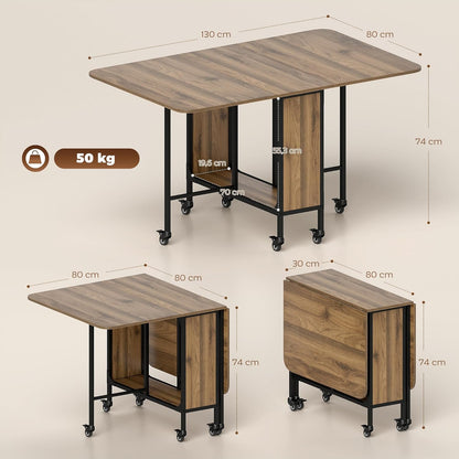 Inklapbare Eettafel – Uitklapbare Tafel – Opklapbare Keukentafel – Mobiele Eettafel – Uitbreidbare Tafel – Voor 6 Personen – Met Opbergruimte – Lichtbruin Melamine